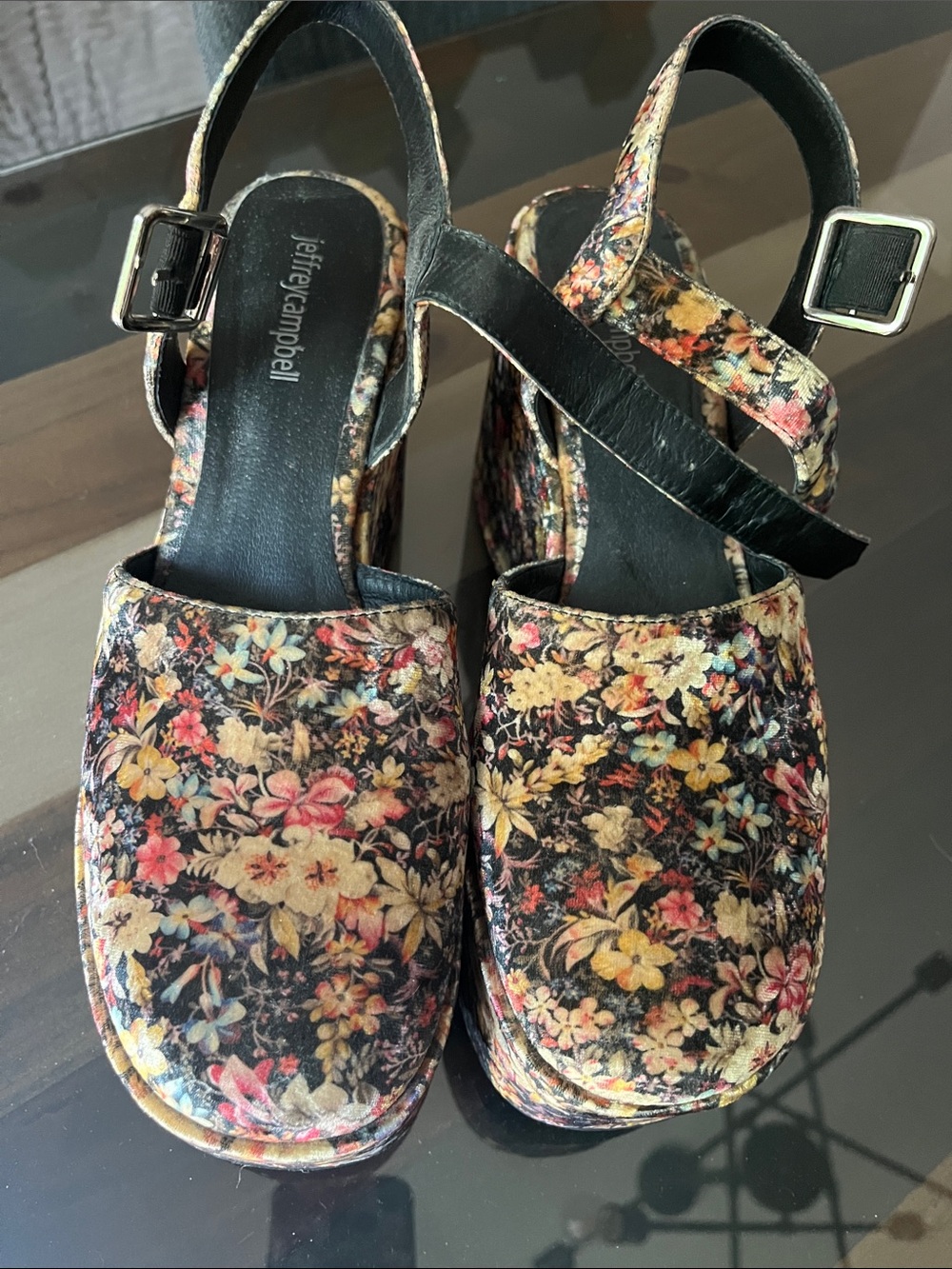 Jeffrey Campbell Floral Platform Clogs - Black Multicolor